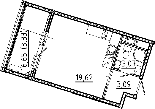 Планировка — Новгородская 8, Студия, 26 м²