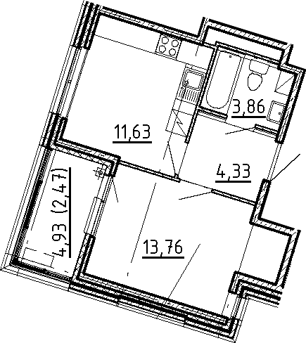 Планировка — Новгородская 8, 1-комн., 34 м²
