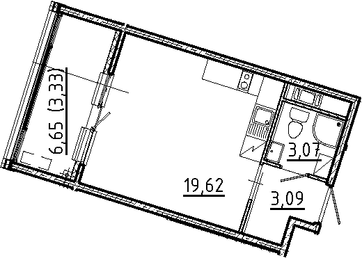 Планировка — Новгородская 8, Студия, 26 м²