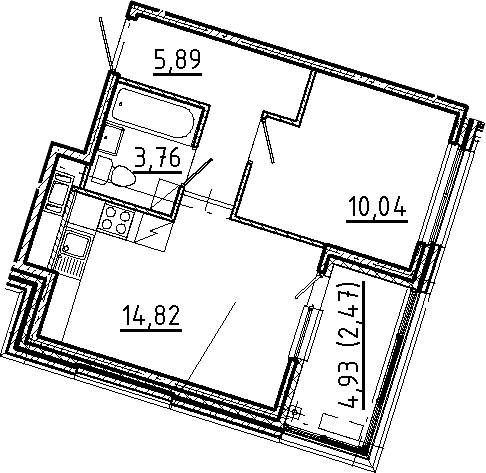 Планировка — Новгородская 8, 2-комн., 35 м²