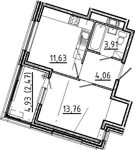 Планировка — Новгородская 8, 1-комн., 33 м²
