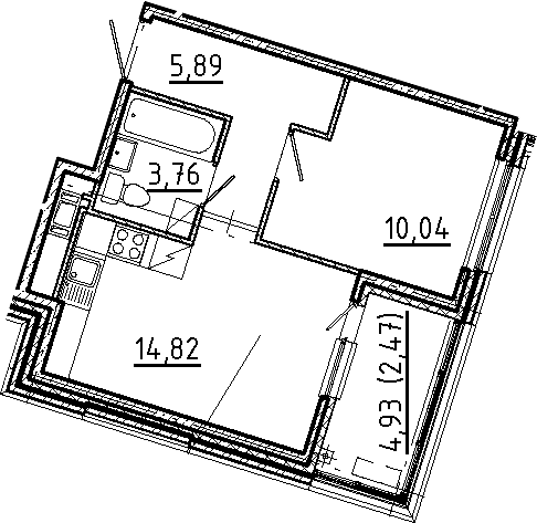 Планировка — Новгородская 8, 2-комн., 35 м²