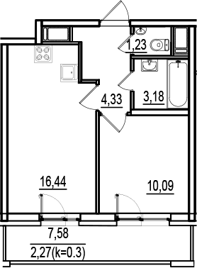 Планировка — ИСКРА-Сити, 2-комн., 35 м²