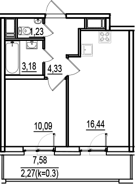 Планировка — ИСКРА-Сити, 2-комн., 35 м²