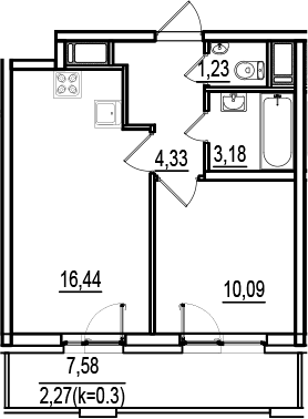 Планировка — ИСКРА-Сити, 2-комн., 35 м²