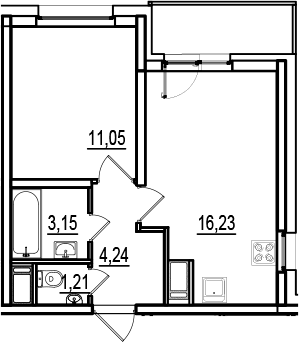 Планировка — ИСКРА-Сити, 2-комн., 36 м²
