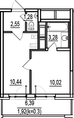 Планировка — ИСКРА-Сити, 1-комн., 28 м²
