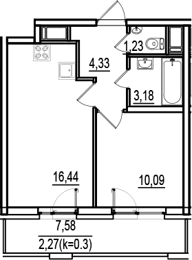 Планировка — ИСКРА-Сити, 2-комн., 35 м²