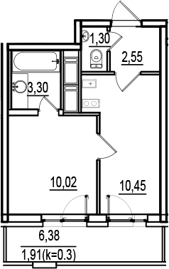 Планировка — ИСКРА-Сити, 1-комн., 28 м²