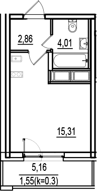 Планировка — ИСКРА-Сити, Студия, 22 м²