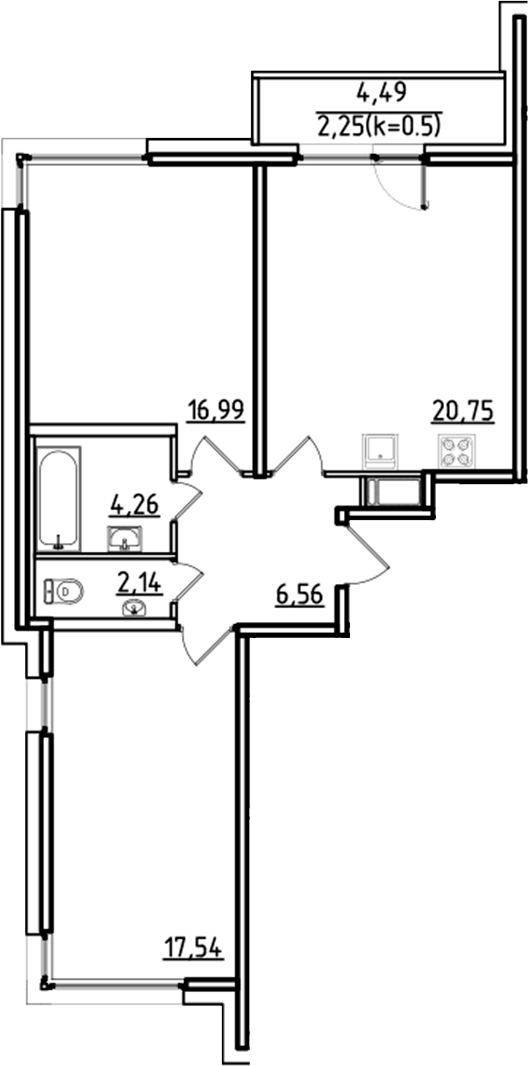 Планировка — ИСКРА-Сити, 3-комн., 68 м²