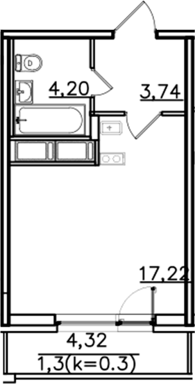 Планировка — ИСКРА-Сити, Студия, 25 м²