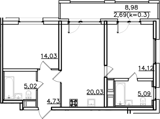 Планировка — ИСКРА-Сити, 3-комн., 63 м²