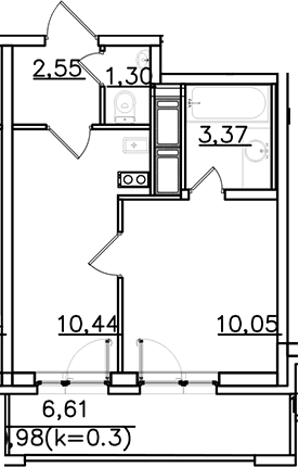 Планировка — ИСКРА-Сити, 1-комн., 28 м²