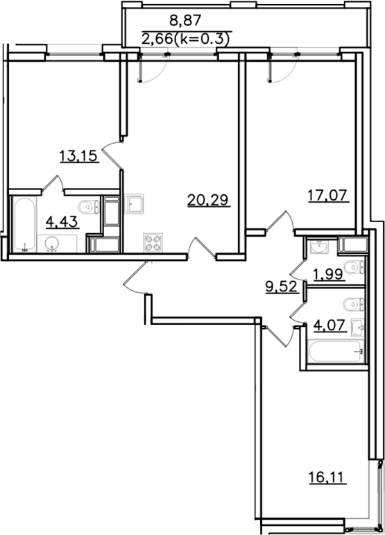 Планировка — ИСКРА-Сити, 4-комн., 87 м²