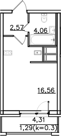 Планировка — ИСКРА-Сити, Студия, 23 м²