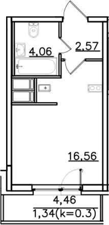 Планировка — ИСКРА-Сити, Студия, 23 м²