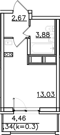 Планировка — ИСКРА-Сити, Студия, 20 м²