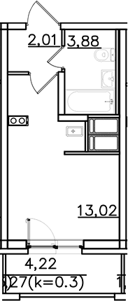 Планировка — ИСКРА-Сити, Студия, 19 м²