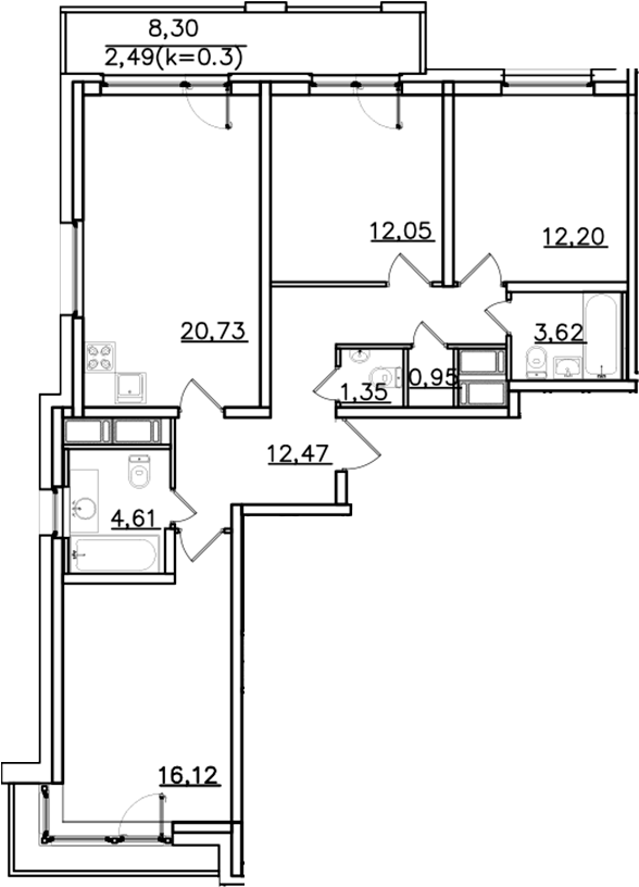 Планировка — ИСКРА-Сити, 4-комн., 84 м²