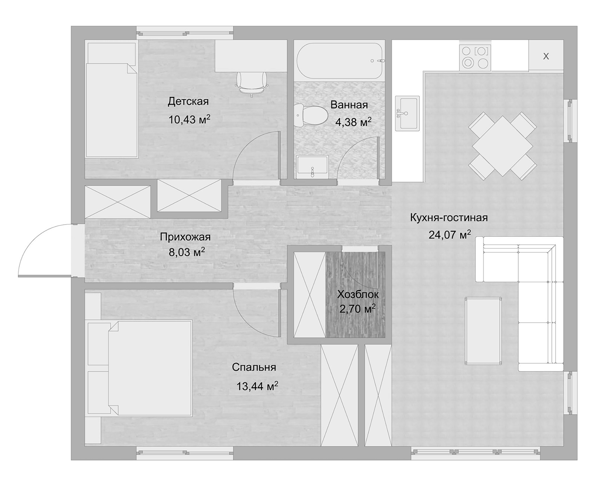 Планировка — Коттеджный поселок Финская деревня Юг, 2-комн., 70 м²