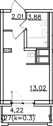 Планировка — ИСКРА-Сити, Студия, 19 м²