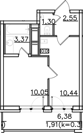 Планировка — ИСКРА-Сити, 1-комн., 28 м²
