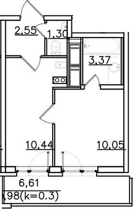 Планировка — ИСКРА-Сити, 1-комн., 28 м²
