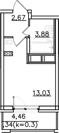 Планировка — ИСКРА-Сити, Студия, 20 м²