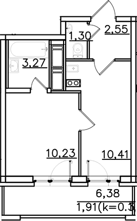 Планировка — ИСКРА-Сити, 1-комн., 28 м²