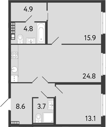 Планировка — Визионер, 3-комн., 76 м²