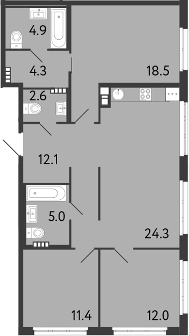 Планировка — Визионер, 4-комн., 95 м²