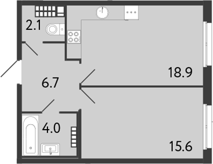 Планировка — Визионер, 2-комн., 47 м²
