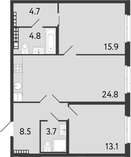 Планировка — Визионер, 3-комн., 76 м²
