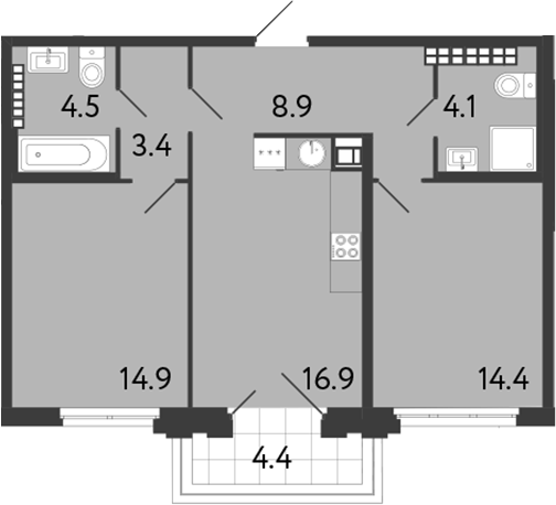 Планировка — Визионер, 3-комн., 67 м²