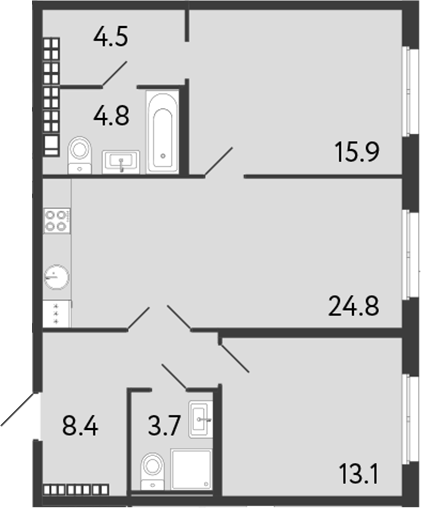 Планировка — Визионер, 3-комн., 75 м²