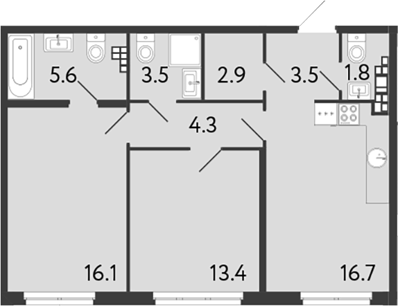 Планировка — Визионер, 3-комн., 68 м²