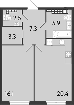 Планировка — Визионер, 2-комн., 56 м²