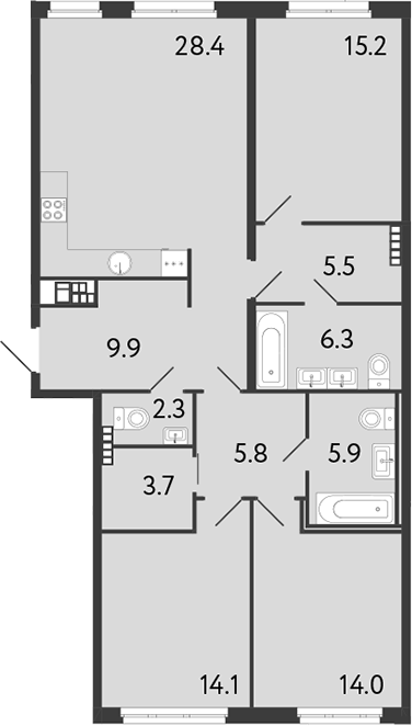 Планировка — Визионер, 4-комн., 111 м²
