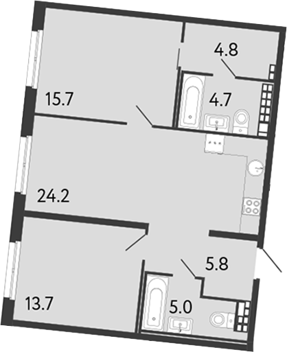 Планировка — Визионер, 3-комн., 74 м²