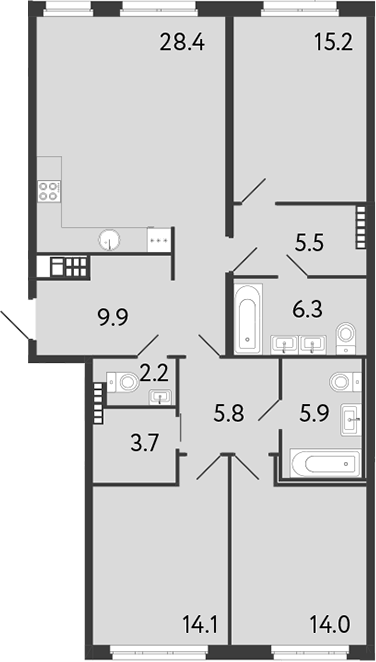 Планировка — Визионер, 4-комн., 111 м²