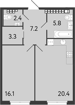Планировка — Визионер, 2-комн., 55 м²