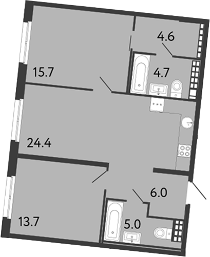Планировка — Визионер, 3-комн., 74 м²