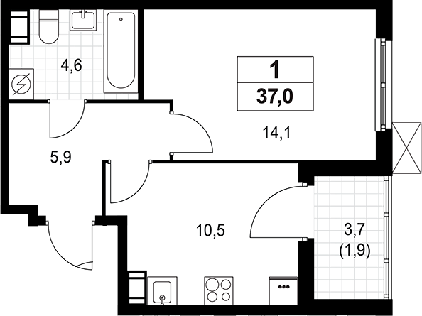 Планировка — А101 Лаголово, 1-комн., 35 м²