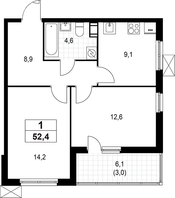 Планировка — А101 Лаголово, 2-комн., 49 м²