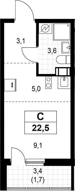 Планировка — А101 Лаголово, Студия, 21 м²
