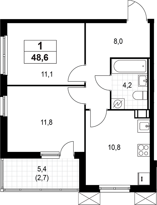 Планировка — А101 Лаголово, 2-комн., 46 м²