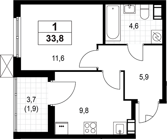 Планировка — А101 Лаголово, 1-комн., 32 м²