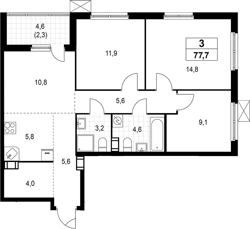 Планировка — А101 Лаголово, 4-комн., 75 м²