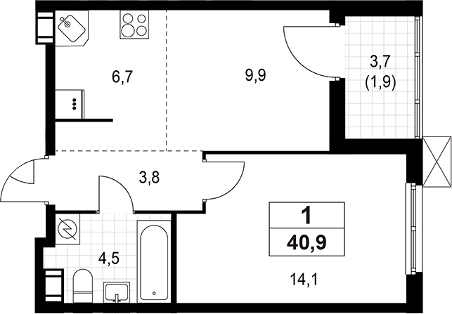 Планировка — А101 Лаголово, 2-комн., 39 м²